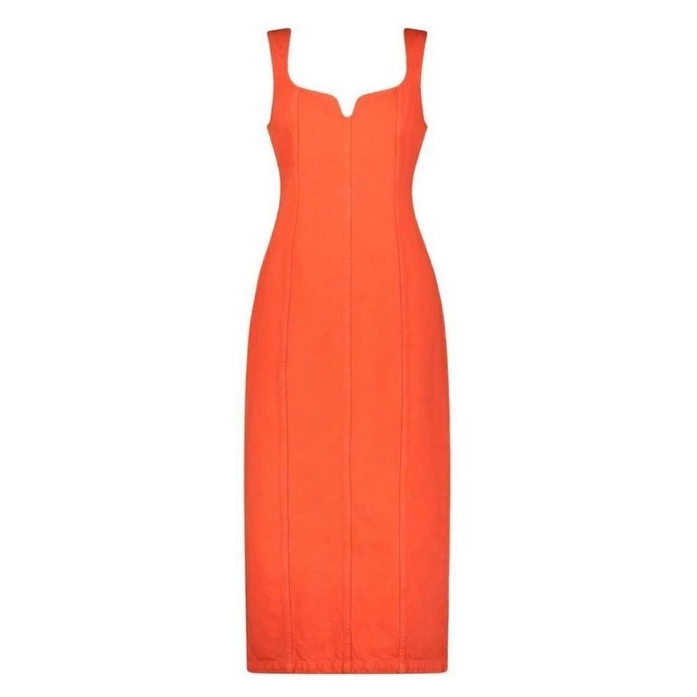 Revolve Mara Hoffman Poppy Orange Sleeveless Denim Midi Dress NWOT Size 2 - Picture 3 of 9